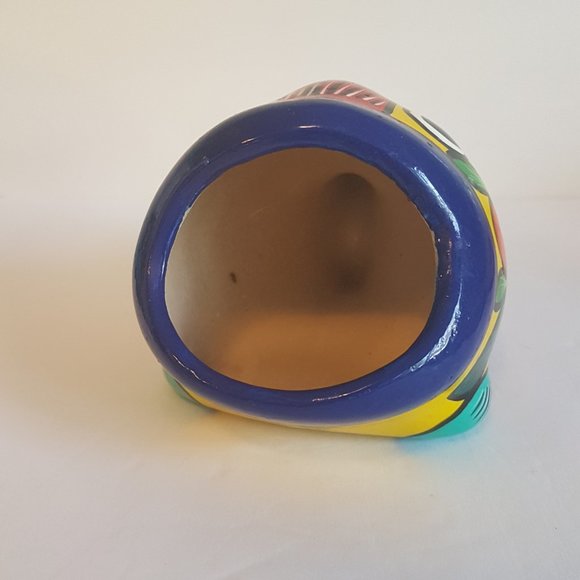 Vintage Mexican Folk Art Ceramic Big Mouth Fish Sponge Holder Hand painted Blue - Picture 5 of 16
